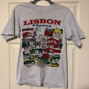 1996 Vintage Gray Lisbon Maine Graphic T-Shirt
